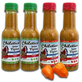 Chiletico Típica Sauce – 2 Mild + 2 Hot – Traditional Costa Rican Salsa – Artisan Handmade Flavor for Meats, Tamales, Rice & More – 4.9 oz (150 g) 4-Pack