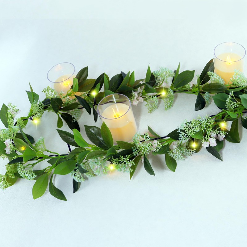 Greenery Garland for Mantle with Lights – Battery Operated Vine