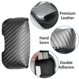 SUNBREATH Car Seat Belt Buckle Cover Carbon Fiber Leather Seatbelt Clip Protector Decoration Accessories Style B for Most Vehicles 2PCS Black with Black Stitches