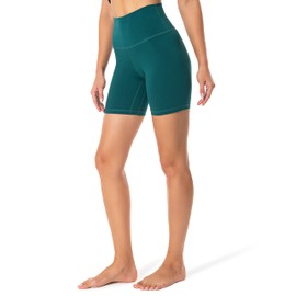 YUNOGA Pantalones cortos de yoga de cintura alta para mujer, con entrepierna de 6 pulgadas, Negro Verde, XL