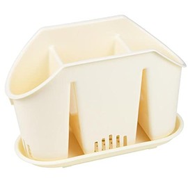 YBM Home Multipurpose Cutlery Utensil Drying Rack Storage Holder 3 Compartments Base Tray, Serves as Kitchen Sink Drying Rack Silverware Holder for Dinner Table, 38-1227Ivoryvc 7.5x3.25x5.75
