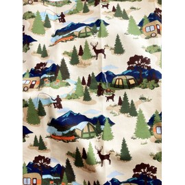 Camp Life - Set of 2 Print Napkins - 17 inches square - 100% Cotton Fabric - Beige with multi - Hemmed Squares - Homemade in Texas (17, Standard) (17, Standard)