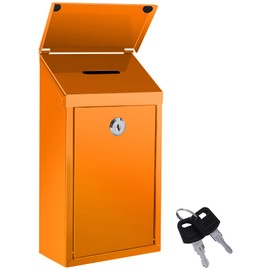 Metal Donation Box Locking Suggestion Box with Slot and Lock with Key Wall Mounted Mailbox Waterproof Charity Collection Box Secure Drop Box for Cash Home Office Outdoor (Orange)