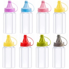 WXOIEOD 8 Pieces Mini Ketchup Bottle for Lunch Box, Mini Condiment Squeeze Bottles for Sauces, Small Travel Condiment Containers with Lids for Bento Oil Honey Soy Sauce Salad Dressing Accessories