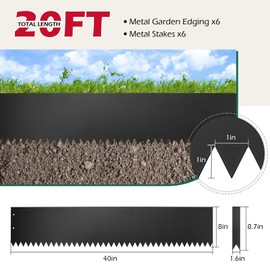 Dyna-Living 40 x 8 Inch Steel Landscape Edging 6 Pack Metal Edging for Landscaping Garden Edging Border, 20FT Total Landscape Edging Border Metal Landscape Edging with Clips for Lawn, Garden, Yard