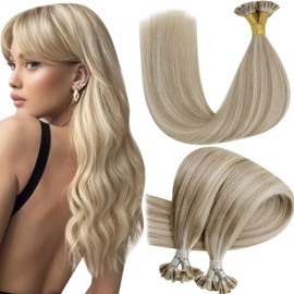 Hetto Remy Real Hair Tape-In Keratin Bonding Extensions, Highlighted, Mettle Blonde with Light Blonde No. 17/23, 50 g, 50 cm