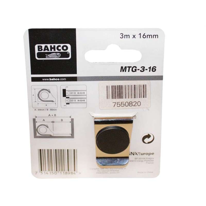 Bahco MTG-3-16 Massband Metrisch mit Verriegelungsknopf, 3 m