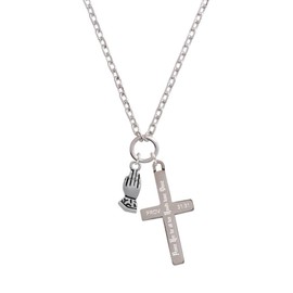 Delight Jewelry Silvertone Praying Hands - Praise Her Engraved Cross Zoey Necklace, 28"
