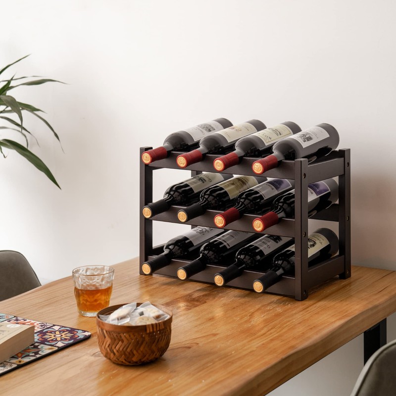 VASMIA Bamboo Wine Rack, Sturdy and Durable Wine Storage Cabinet