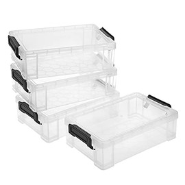 BTSKY 4 Pack Extra Large Capacity Plastic Pencil Box Stackable Translucent Clear Pencil Box Office Supplies Storage Organizer Box for Gel Pens Erasers Tape Pens Pencils Markers etc(Black)