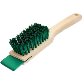 Cepillo de fregado resistente, cepillo de cerdas rígidas con raspador – Cepillo de limpieza de madera, cepillo de cerdas para limpieza, raspador de césped para cortacésped, herramienta de limpieza de cortadoras, cepillo universal para exteriores con mang