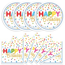 40Pcs Birthday Party Supplies Paper Plates and Napkins, Colorful Polka Dot Themed Dinner Plates Napkins Disposable Tableware Set for Birthday Party Decorations Serve 20