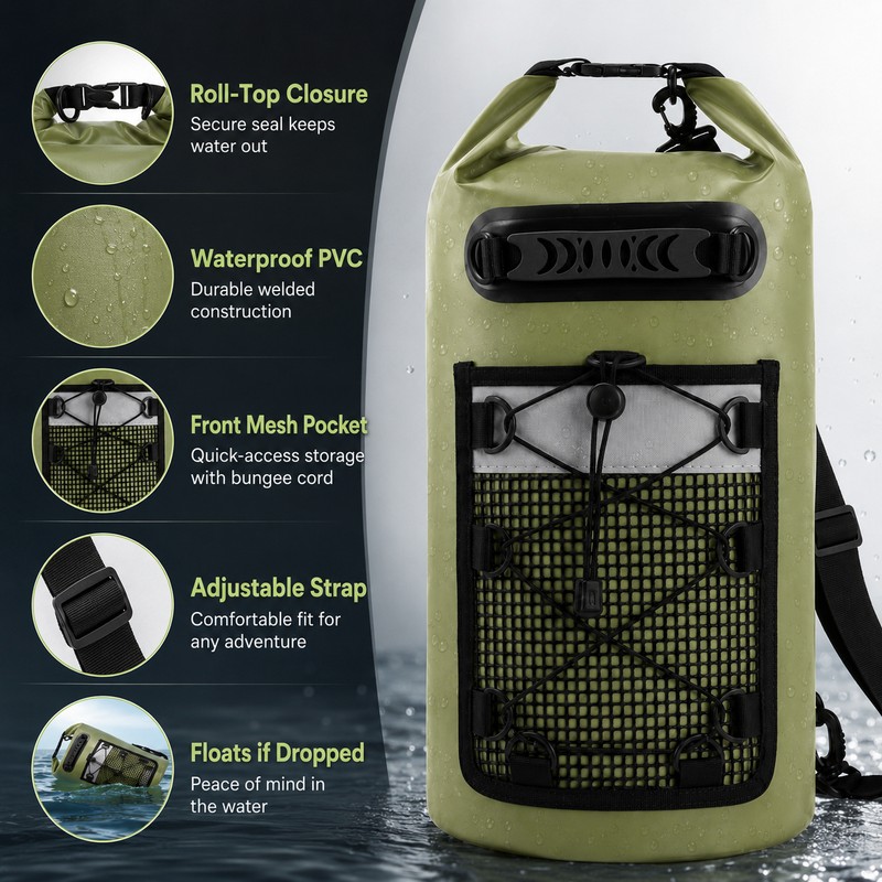 10L–20L Waterproof Dry Bag for Water Sports – Floating Roll-Top