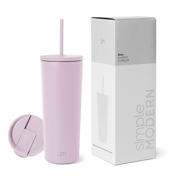 Simple Modern Insulated Tumbler with Lid and Straw | Iced Coffee Cup Reusable Stainless Steel Water Bottle Travel Mug | Gifts for Women Men Her Him | Classic Collection | 24oz | Lavender Mist