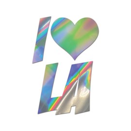 I Love La Premium Sticker Decal Oil Slick Rainbow Holographic Metallic Heart Los Angeles - Oil Slick - 16" W x 24" H