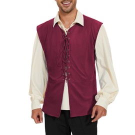 American Trends - Disfraz renacentista para hombre, chaleco pirata, renacentista, vikingo, steampunk, disfraz medieval, para hombre, Rojo vino, Large