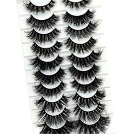 IFSOWDRA Mink Lashes Natural Look 3D Fluffy False Strip Lashes D Curl Wispy Cat Eye Faux Mink Eyelashes Pack Mixed 10 Styles