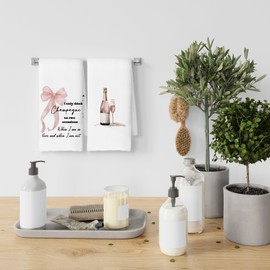 CUANFDDSF Funny Pink Bow Coquette Champagne Gift Kitchen Towels Set of 2, Champagne Gifts for Women, Cocktail Gift Champagne Bachelorette Bar Decoration Tea Towels Kitchen Hand Towels 16x24 Inch