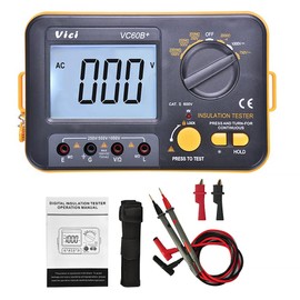 BE-TOOL Insulation Resistance Meter, VCB60+ Digital Insulation Resistance Tester Megger Megohm Meter 1000V 0.1~2000MΩ(Black + Orange)