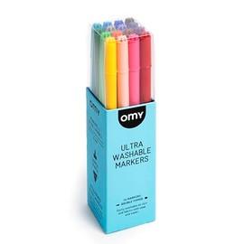 Omy Signature - Marcadores de fieltro ultrawashables de doble punta | Caja de 16 colores vibrantes brillantes | Fácilmente lavable con agua y jabón | Perfecto para niños, artistas y proyectos