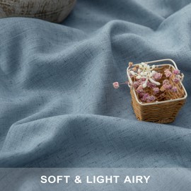 Blue Linen Curtains 84 Inch Length for Living Room 2 Panels Set Back Tab Rod Pocket Light Filtering Semi Sheer Grey Blue Curtains for Bedroom Country Farmhouse Stone Dusty Blue Gray Drapes 52x84 Long