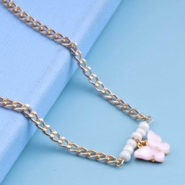 Atentuyi Butterfly Pendant Anklet Gold White Beads Ankle Bracelet Bohemian Foot Chain Anklet Barefoot Beach Anklet Jewelry for Women and Girls