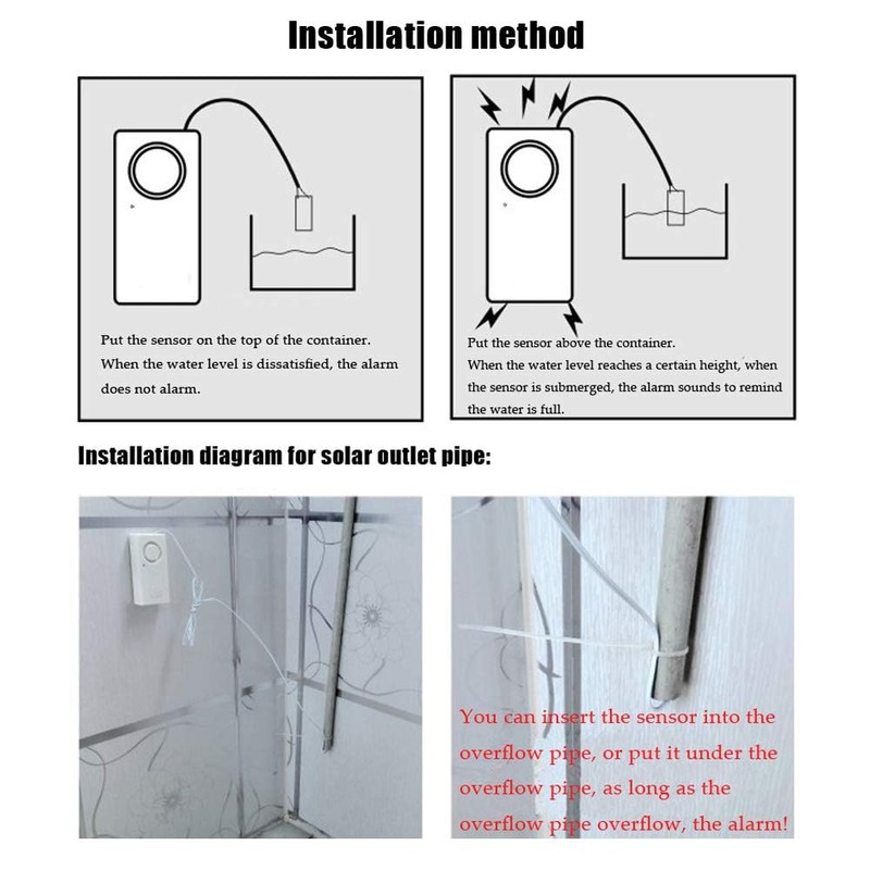 Ximimark 2Pcs Water Leak Alarm Flood Level Bath Tub Sink