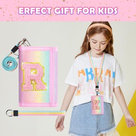 cotmcor Kids Wallets for Girls Purse Teen 6-8 8-10 Cute Flock Initial Toddler Purse Coin Pocket Glitter Rainbow Crossbody Wallet Birthday Gifts