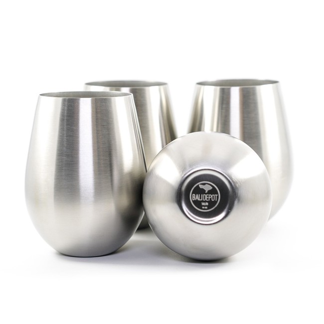 Stainless Steel Wine Glasses - Set of 4 Large & Elegant Stemless Cups - 18 oz Tumblers are Unbreakable, Shatterproof, Dishwasher Safe, BPA & Toxin Free - Perfect Goblets for ALL Drinks & Activities