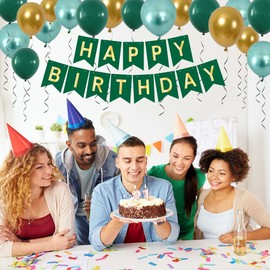 Joyeah Birthday Party Decoration Set, Green Gold Happy Birthday Decorations, Green Balloons with Happy Birthday Banner Party Decorations Supplies
