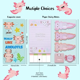 550 Sheets Axolotls Sticky Notes, Kawaii Little Axolotls Sticky Tabs, Self-Stick Pads, Cute Memo Notes, 11 Packs 50 Sheets/Pack, Office School Study Supplies for Students Teachers Kids Women