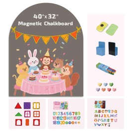 Soubeoii Magnetic Arch Wall Decal 40"×32" — Double Layer Magnet Wall for Kids, Upgraded Self-Adhesive Magnetic Chalkboard, Includes 4 Magnet Sets, Chalk & Pen Holder for Playroom & Home (Grey)