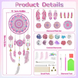 Measyth Pink Dream Catcher Kit Diamond Painting Art Kit Sun Catchers Handmade DIY Dream Catcher Wall Decor for Women Girls in Garden Home Windows Room Decorations