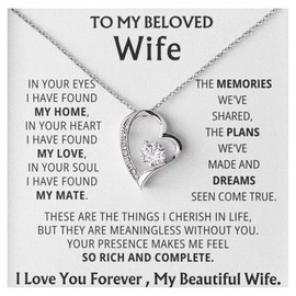 Momavo Jewelry To My Wife - IN YOUR EYES I HAVE FOUND MY HOME, Gift For Wife, Love Necklace, Women Gift, To my Soulmate, Gifts For Wife Romantic (Standard Box, 14k White Gold Finish)