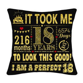 18th Birthday Present Gifts for 18 Years Old Black Cushion Cover 18x18 Inch 18th Birthday Decorations Girlfriend Boyfriend Daughter Son Sister Brother Friend 18th Birthday Gifts(18th birthday)