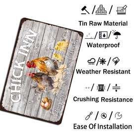 Funny Chicken Coop Metal Sign Rustic Chick Inn Happy Hens Roost Here Sign Farmhouse Style Hen House Metal Wall Decor Vintage Novelty Gift 8x12 Inch