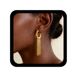 Allereyae Vintage Gold Tassel Fringe Earrings Long Chain Tassel Earrings Sleek Chain Dangle Earring Chains Statement Drop Earring Linear Fringe Drop Stud Jewelry for Women