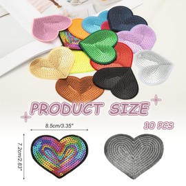 PATIKIL Heart Patches for Clothes, 10 Pcs 2.83x3.35 Inch Sequin Heart Iron Embroidered on Decorative for Holes Hats Jeans Repair Bags DIY Craft, Colorful