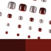 24-PCS Square Press on Toenails Red Glitter False Toenails Full