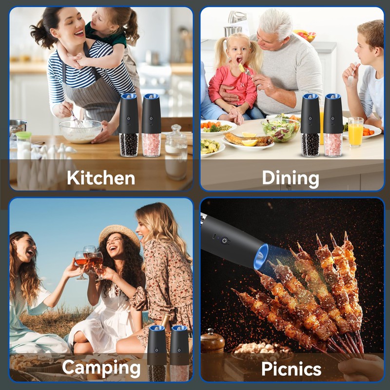 UNNEES Rechargeable Electric Salt And Pepper Grinder Set, 2 Pcs