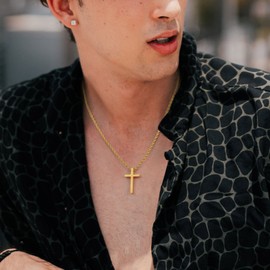 Ailetop Gold Cross Necklace for Men, Stainless Steel Gold Cross Chain Pendant Necklace for Men Cross Chain for Mens Cross Necklaces Gold Chain Necklace for Men Jewelry Rope Link Chain 18 Inches