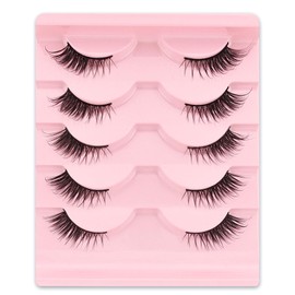 5 Paare Halbe Wimpern Cat-eye, 15mm Kurz Katzenauge Künstliche Wimpern Natürlich Look, 1/2 Ecke Curly Falsche Wimpern Set, 3/4 Corner Wimpern(A02)