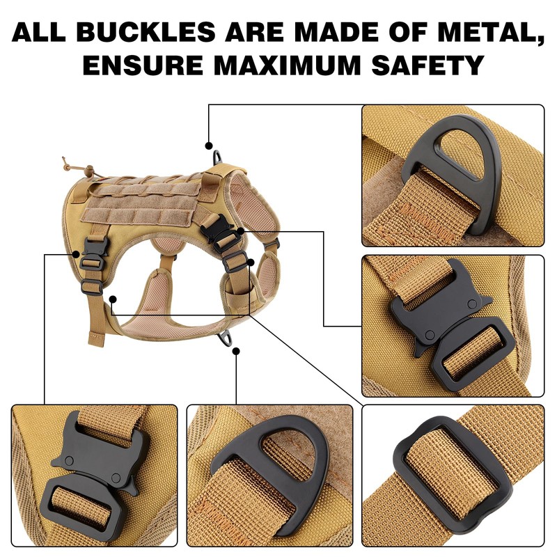 Plutus Pet Tactical Dog Harness with All Metal Buckles, Adjustable,