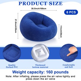 Realspring 6 Pcs Bean Bag Chairs for Adults Inflatable Chairs with Electric Air Pump,Blow up Couch Folding Portable Inflatable Couch Lazy Sofa for Reading Living Room Camping (Dark Blue)