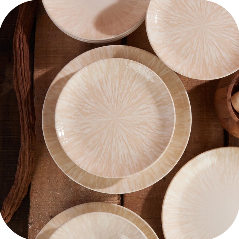 Corona 12-Piece Light Sandy Beige Ceramic Dinnerware Sets, Plates and