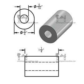 Steel Spacer 3/4" OD x 5/16" ID, Round Spacer Unthreaded Standoff Bushing Plain Finish, Fits Screws, Bolts 5/16" or M8, Metal Spacers Online (1-1/4" Length, 5 Pack)