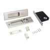 Sliding Pocket Door Lock，Brushed Silver Mortise Lock,Rectangular Recessed Handle Wooden