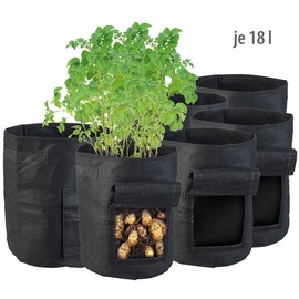 Royal Gardineer Plant Bag with Handles: Set of 6 Plant Grow Bags, 18L Each, Carry Handles, Harvest Window (Tomato Planting Bag, Grow Set, Waterproof Bags)