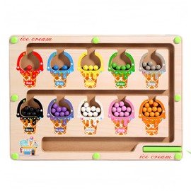 TLHWIN Magnetic Paint and Number Labyrinth Board, Montessori Wood Colour Sorting Learning Counting Puzzle Board, Writing Practice Toy, Fine Motor Skills Toddler Toy, Gift for 3-6 Year Old Kids (Cream)