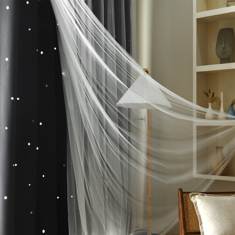 Kinryb Black Star Cutout Blackout Curtains Double Layer Curtains with